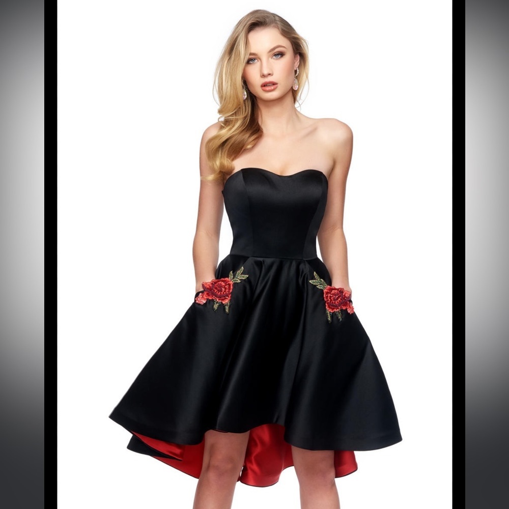 Lucci Lu Black and Red Satin Beaded Dress Womens Size 0